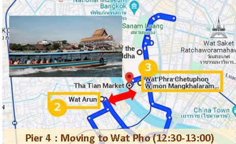 Map showing moving to Wat Pho from Wat Arun