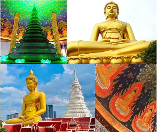Photos of Wat Phaknam amazing emerard ceiling and giant golden Buddha